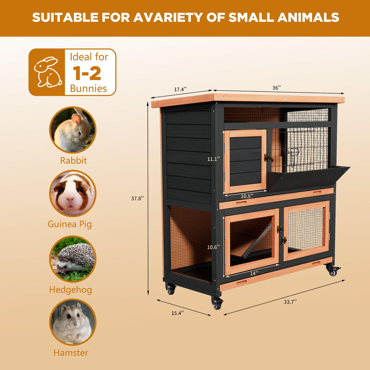 2-Tier Wooden Rabbit Hutch with Wheels N774319