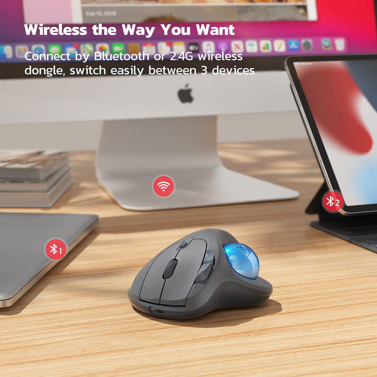 Wireless Ergonomic Thumb Control Trackball Mouse Z29703