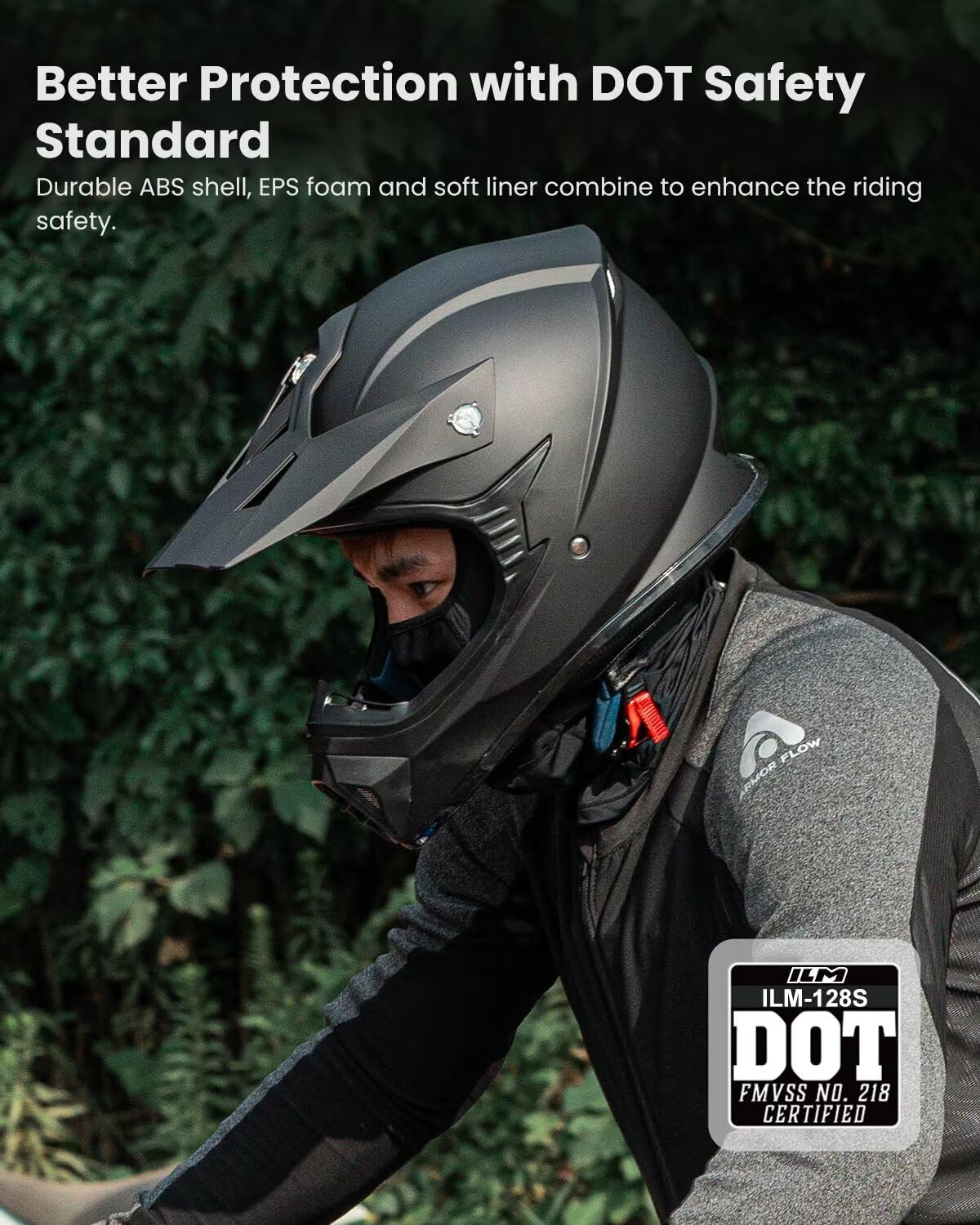 Adult Full Face Motorcycle Helmet, DOT Approved, Matte Black I553