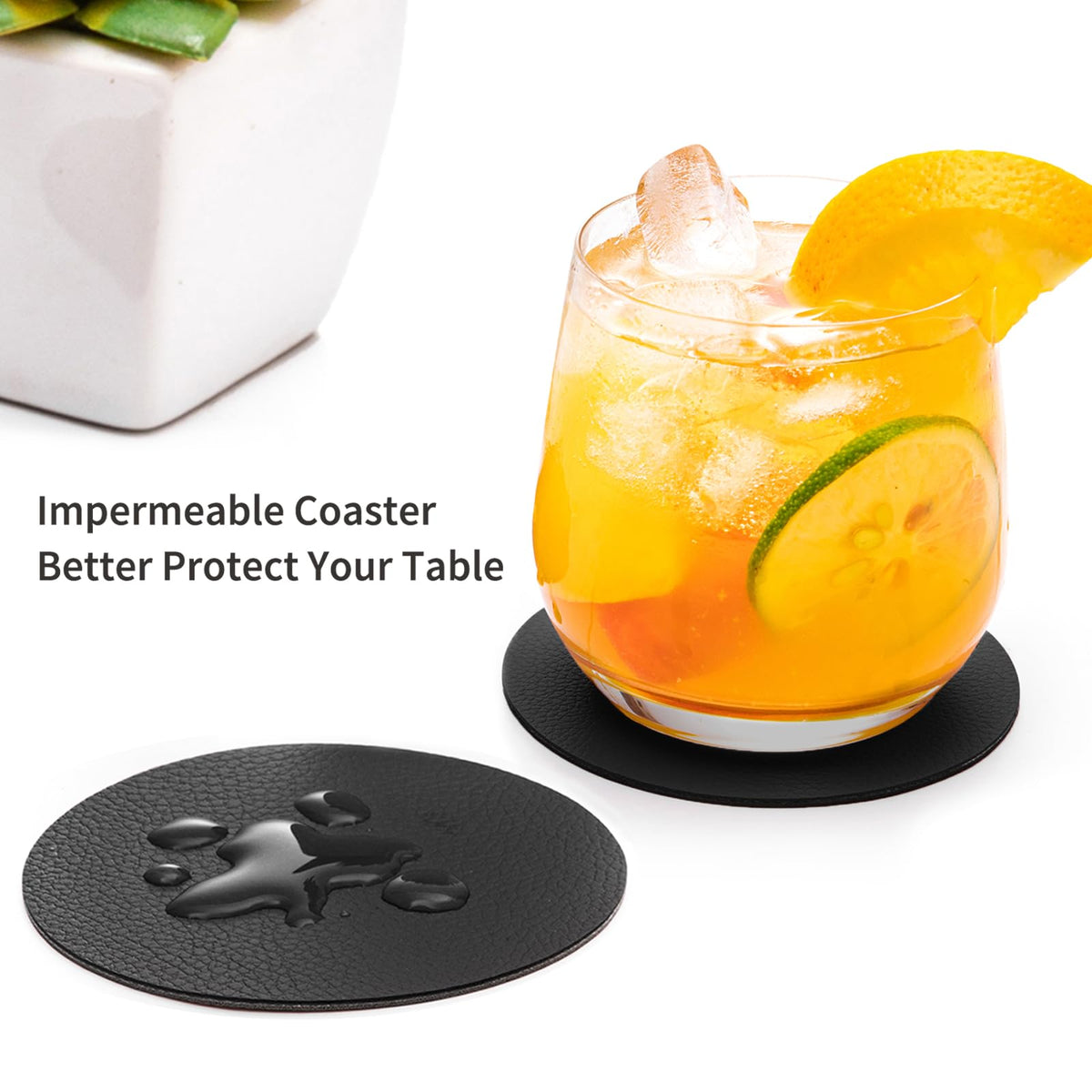 Faux Leather Drink Coasters with Holder, Set of 12 U4864