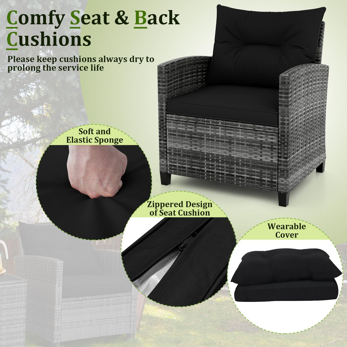 3 Piece Wicker Patio Furniture Set with Glass Topped Table Y2078