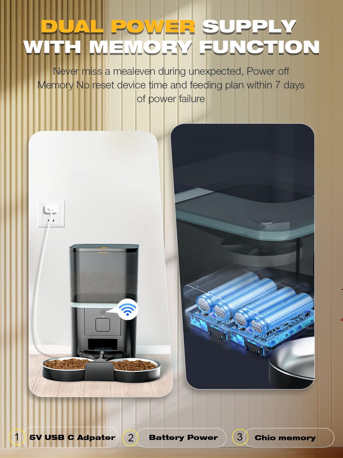 Automatic WiFi App Control Cat Feeder with Stainless Steel Bowl T338793