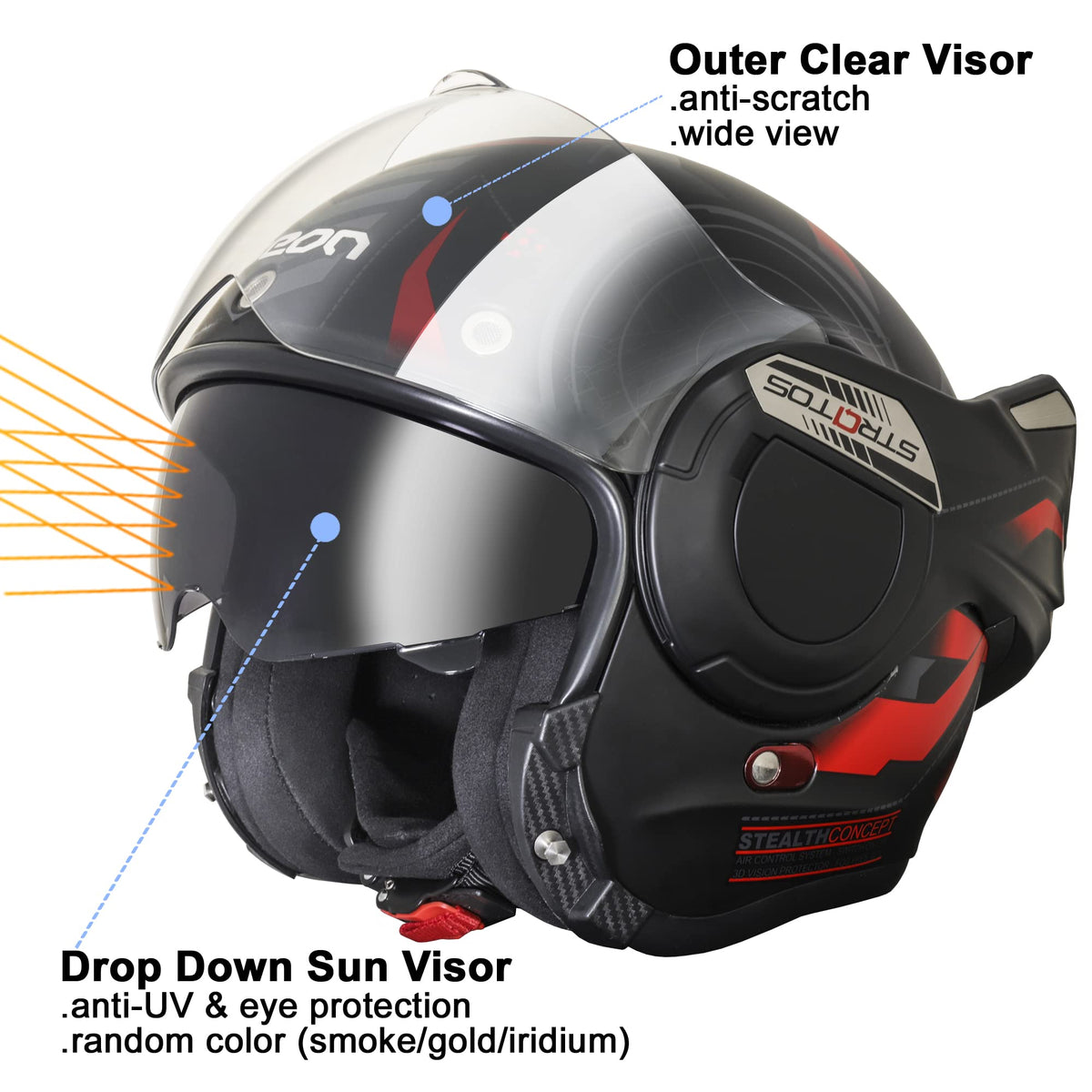 Full Face Motorcycle Helmet DOT Approved Modular with Anti-Fog Dual Visors Z786853