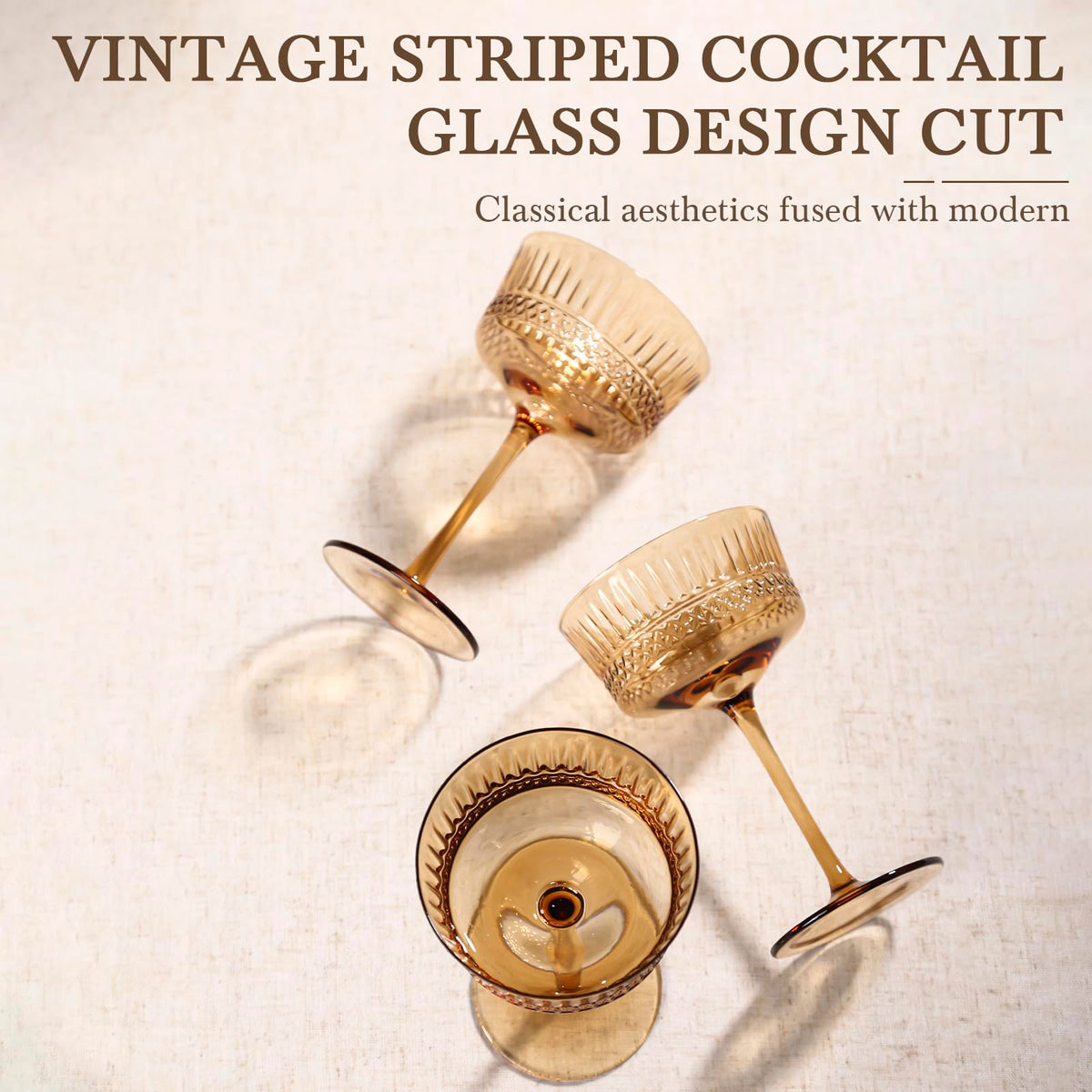Amber Ribbed Coupe Cocktail Glasses Set of 6 S426