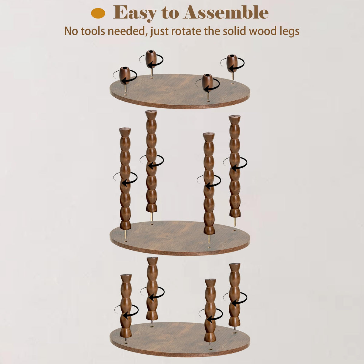 3-Tier Oval Side Table with Solid Wood Spindle Legs G78258