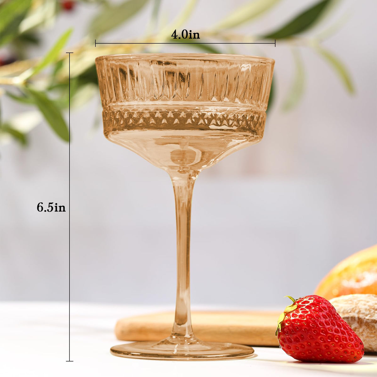 Amber Ribbed Coupe Cocktail Glasses Set of 6 S426