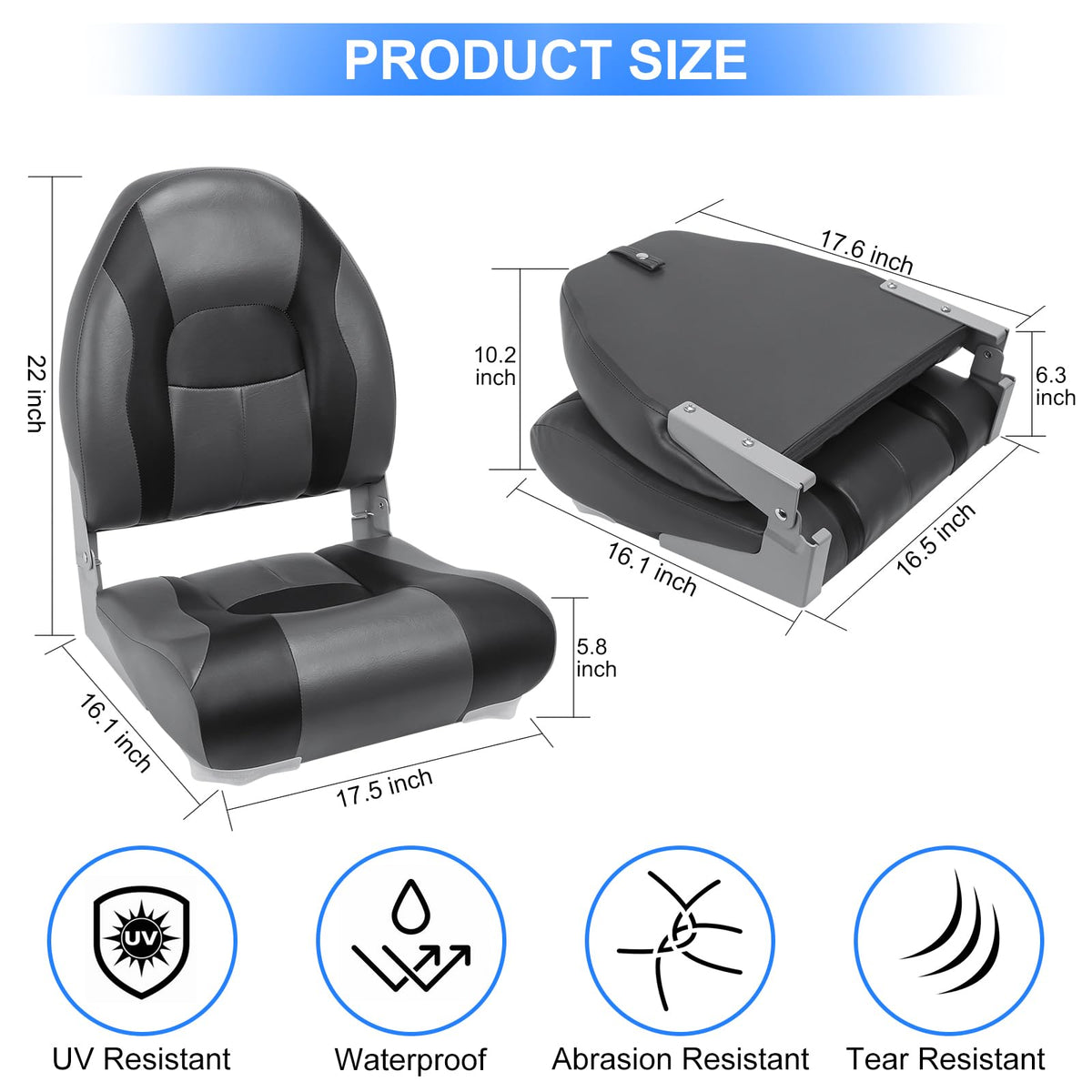 High Back Folding Waterproof Boat Seats 2 Pack V3394