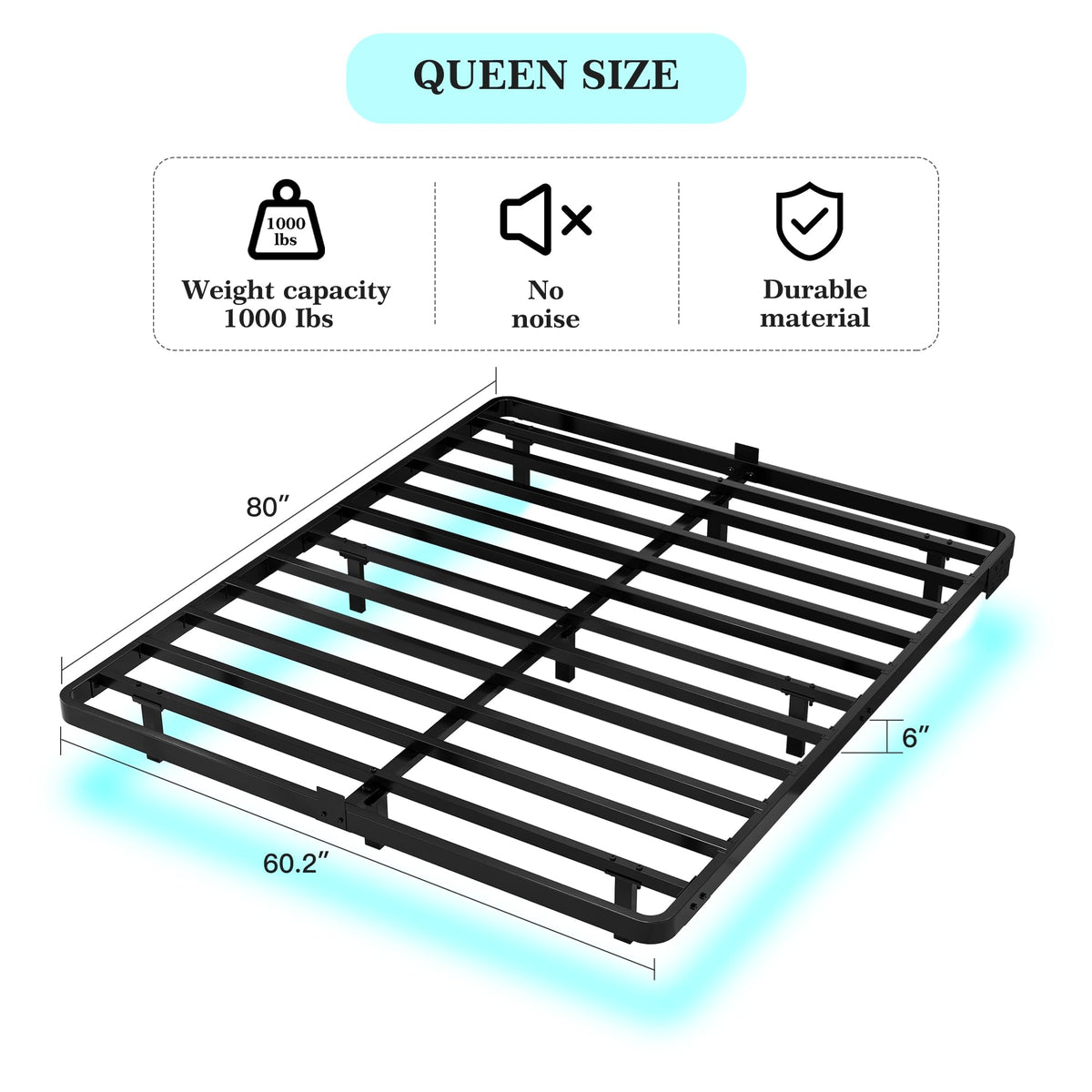 Queen Metal Platform Bed Frame with LED Lights and Charging Station V5996