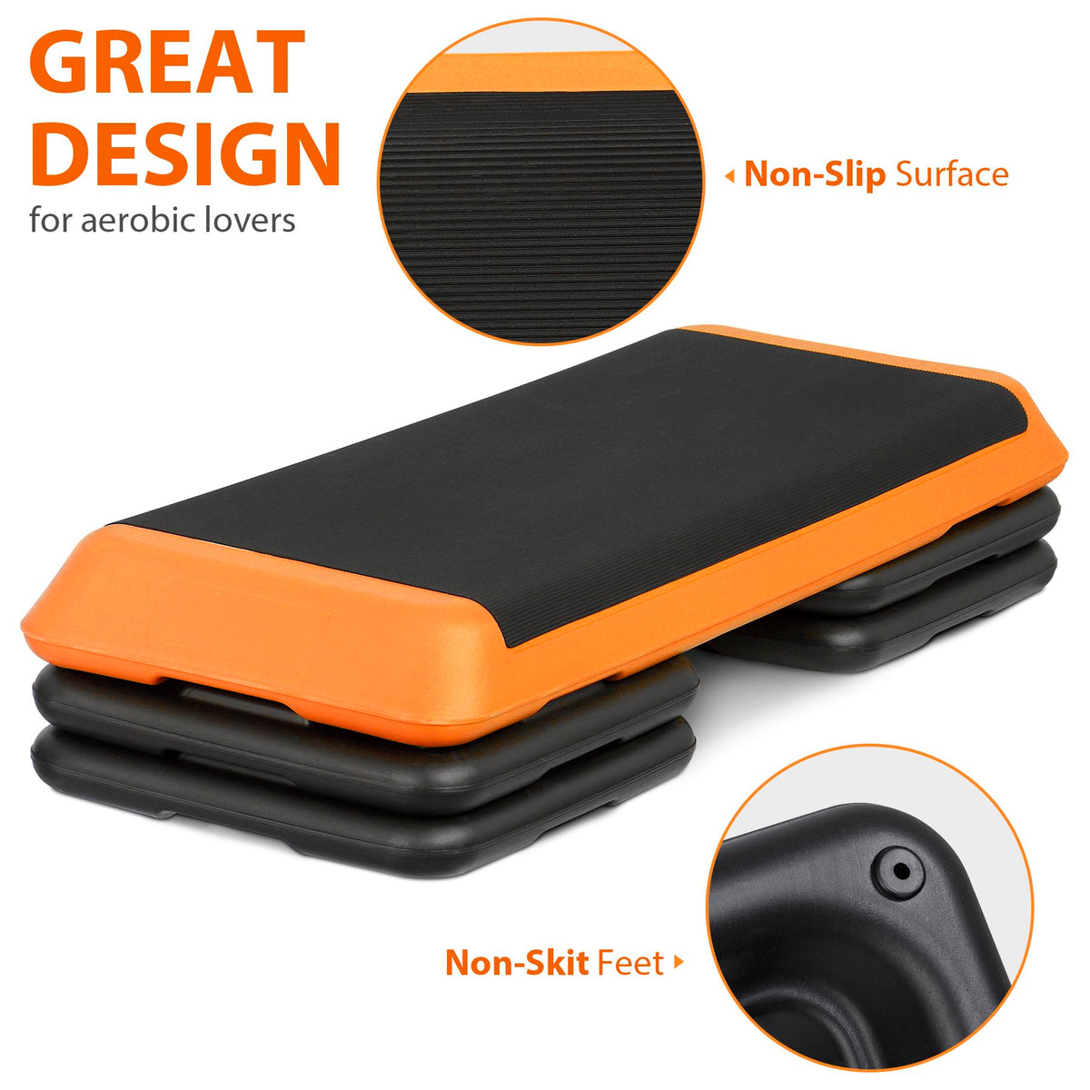 43'' Adjustable Aerobic Step Platform with 4 Stackable Risers S3480