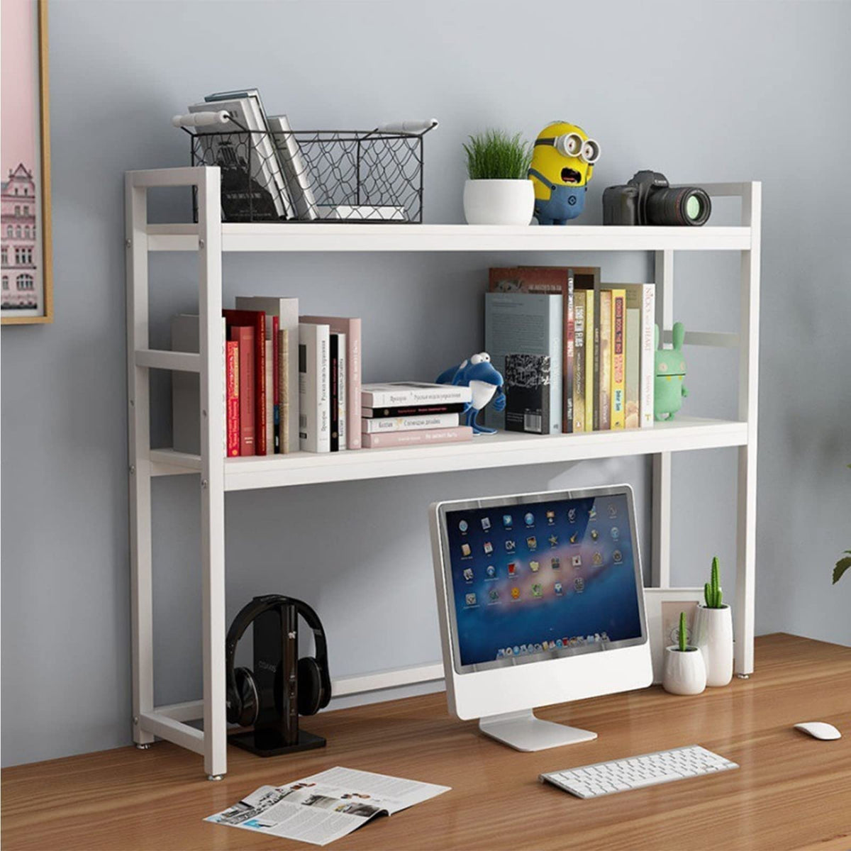 White Adjustable Metal Desktop Bookshelf L59740