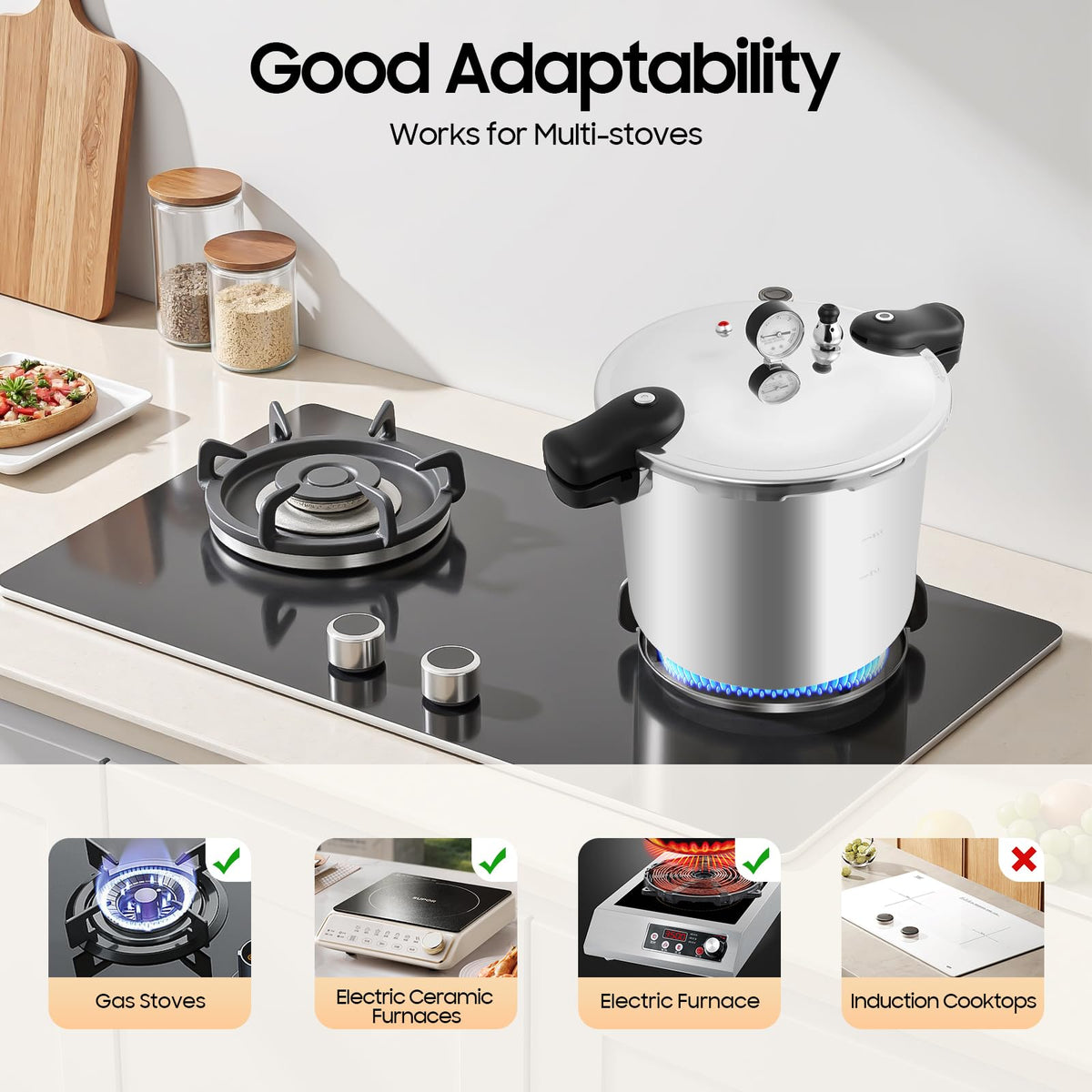 23 Quart Aluminum Pressure Cooker with Pressure Gauge & Release Valve E61619