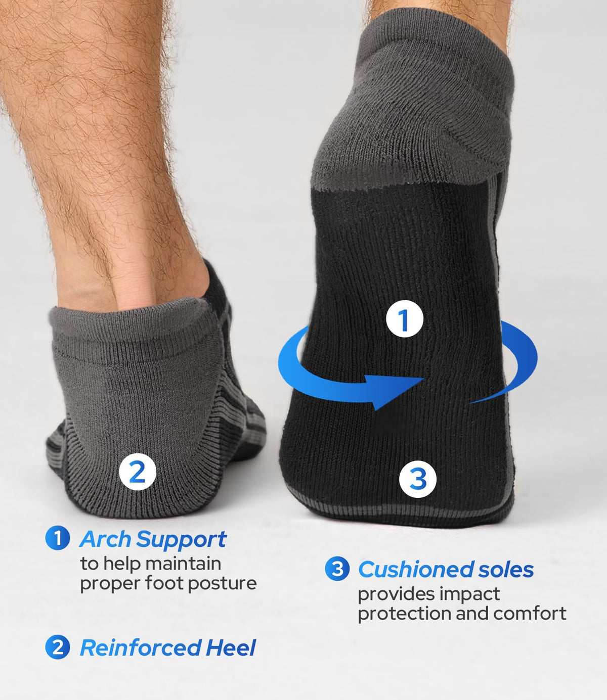 Moisture Wicking Cushioned Athletic Ankle Socks 8 Pack A350