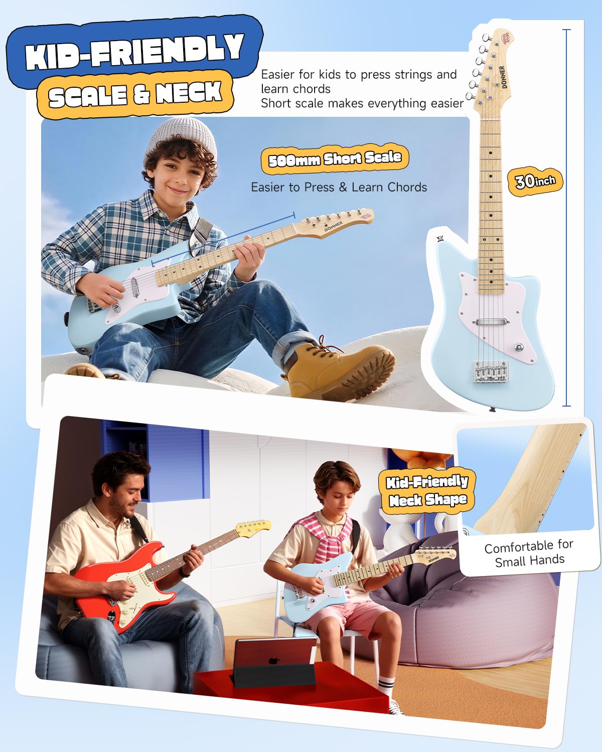 30 Inch Kids Electric Guitar Beginner Kit Blue J144833