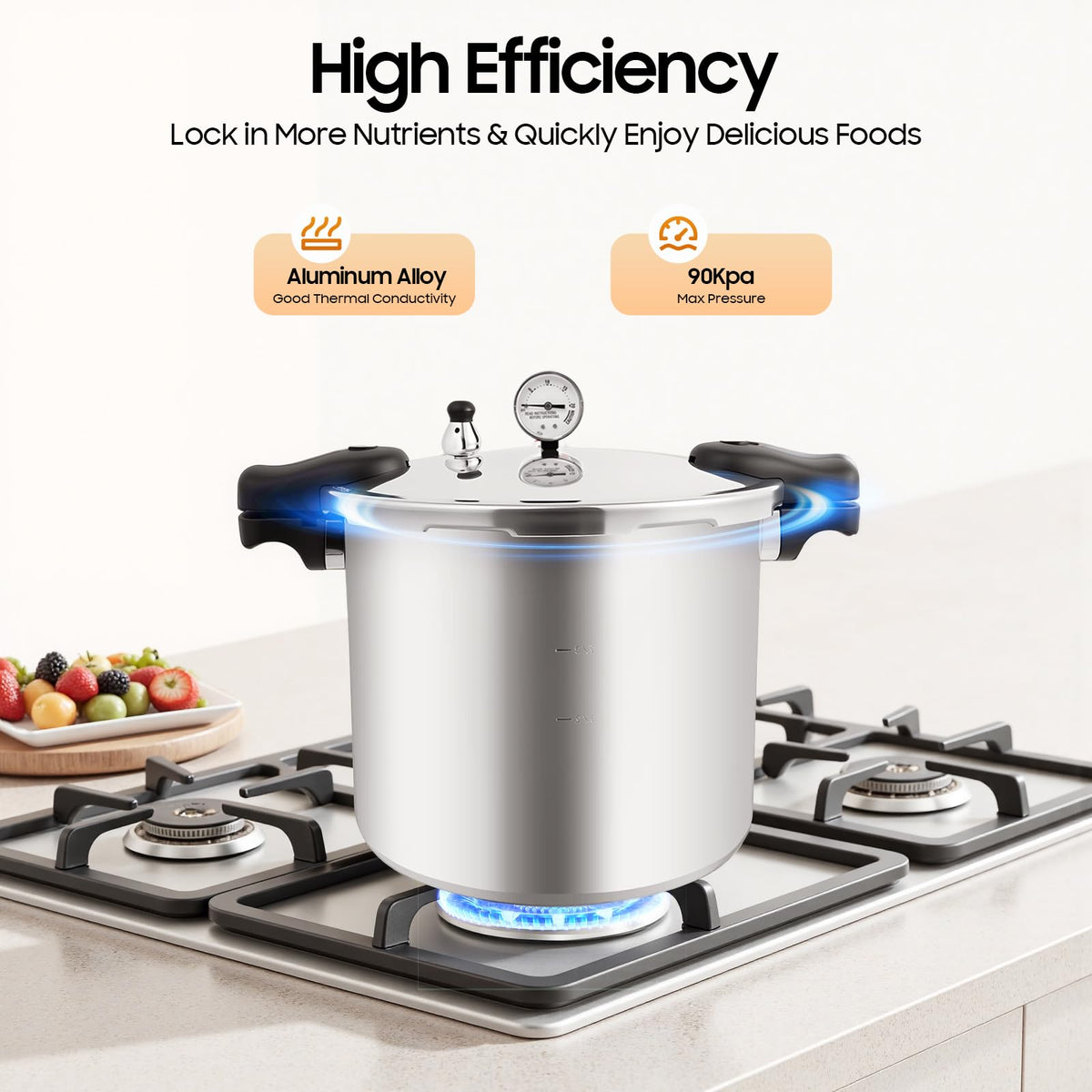 23 Quart Aluminum Pressure Cooker with Pressure Gauge & Release Valve E61619