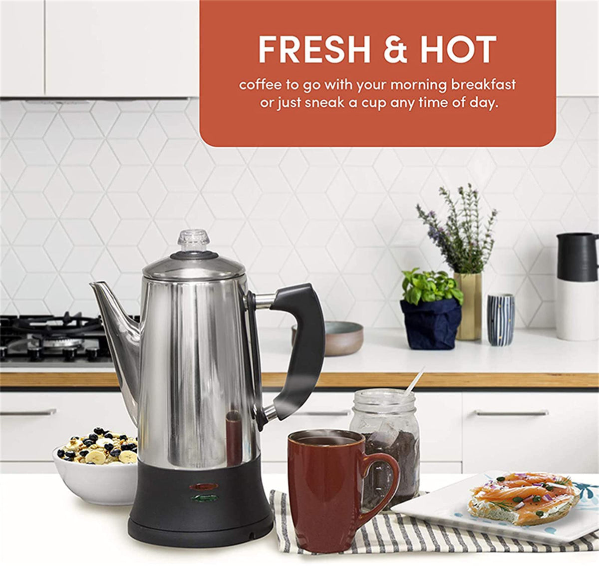 Electric Percolator Coffee Pot Stainless Steel 12 Cup C628