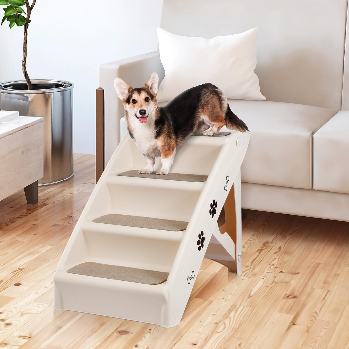 Tan 4-Step Non-Slip Foldable Pet Steps L499