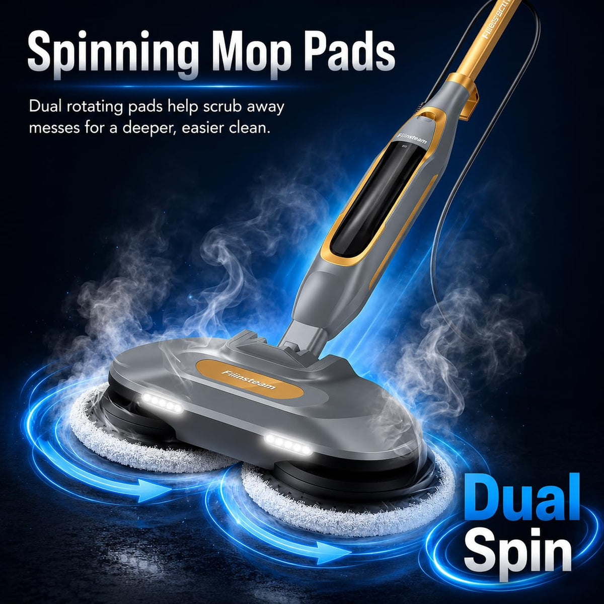 Steam Mop with Dual Rotating Pads, 15.2 fl oz Tank, 6 Washable Pads K445375