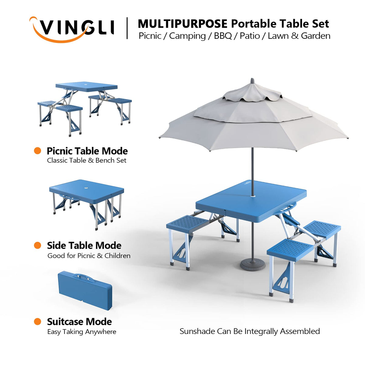 4 Ft Folding Picnic Table Set with 4 Seats R762