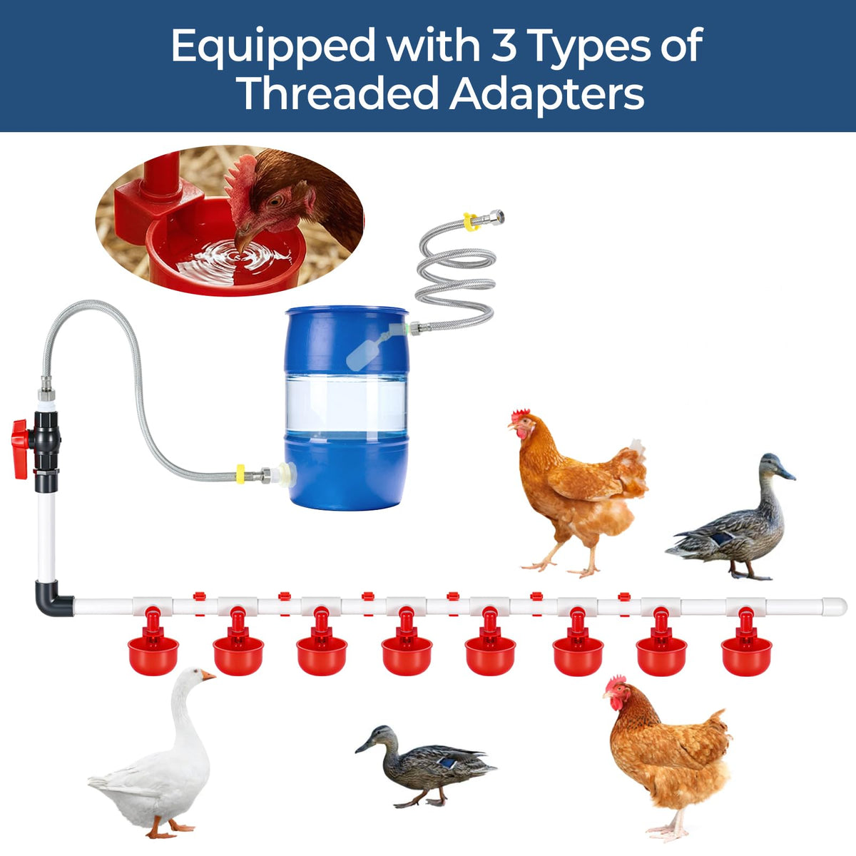 57 Pcs Automatic Chicken Waterer System Set with 8 Water Cups I902706