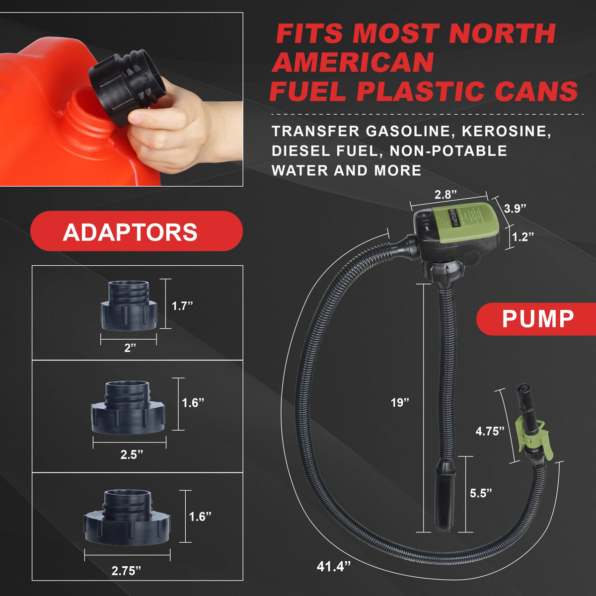 Battery Powered 2.4 GPM Fuel Transfer Pump with Auto Shut Off D434151