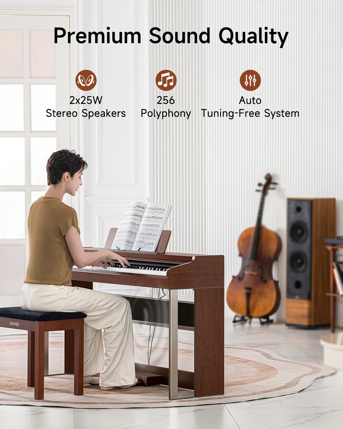 88 Key Graded Weighted Digital Piano with Storage Piano Bench P59465
