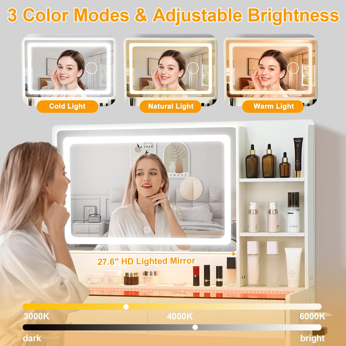 White Makeup Vanity Desk with LED Mirror Q49861