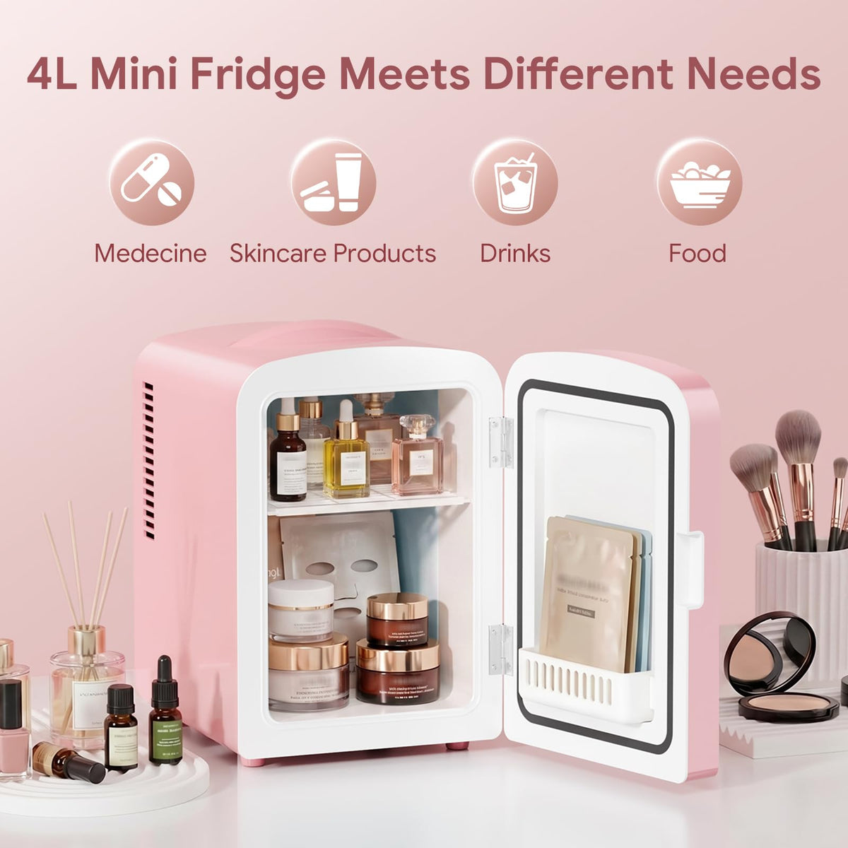4L Mini Skincare Fridge with LED Mirror Y63880
