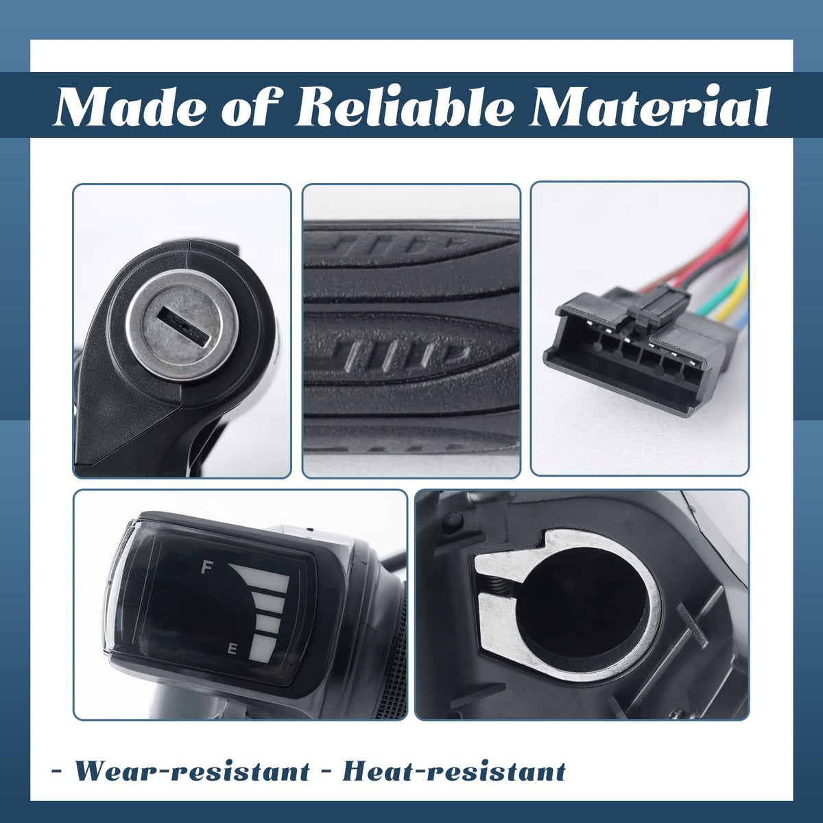 36V E-Scooter Throttle Replacement with Display Light Switch Lock 2 Keys Twist Accelerator Handle Grip 6-Pin M748642