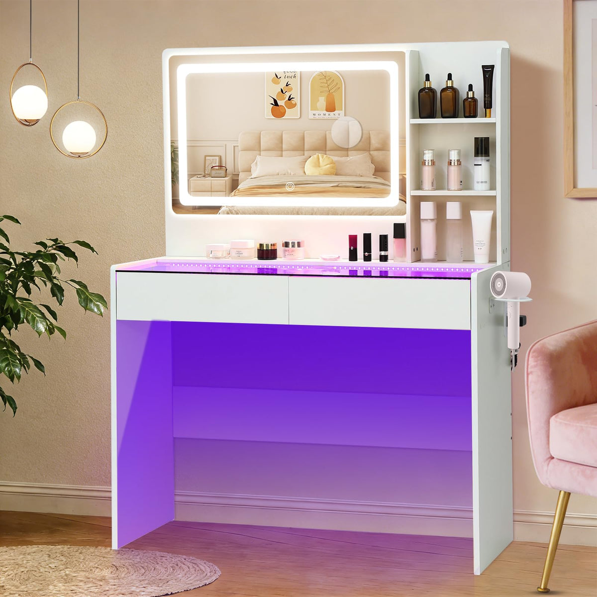 White Makeup Vanity Desk with LED Mirror Q49861