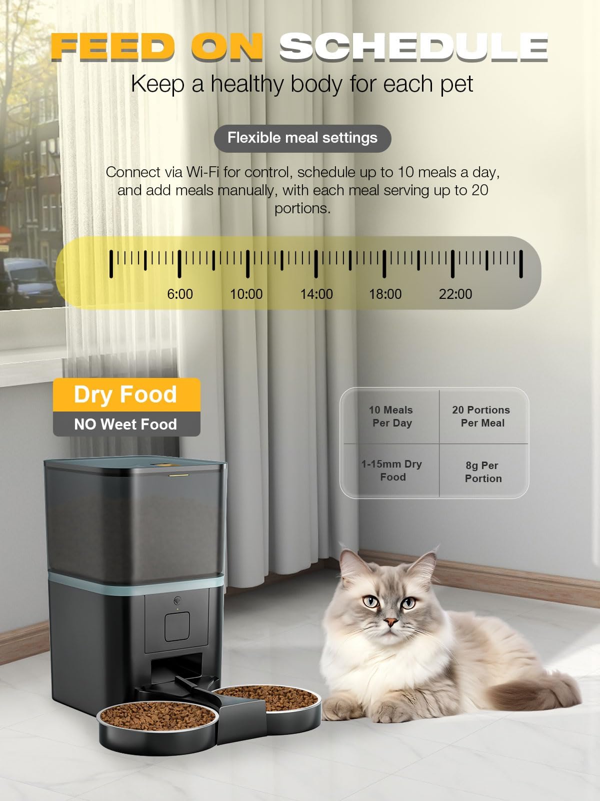 Automatic WiFi App Control Cat Feeder with Stainless Steel Bowl T338793