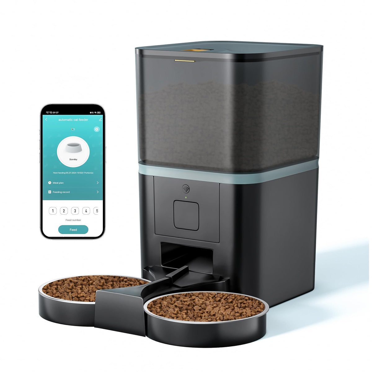 Automatic WiFi App Control Cat Feeder with Stainless Steel Bowl T338793