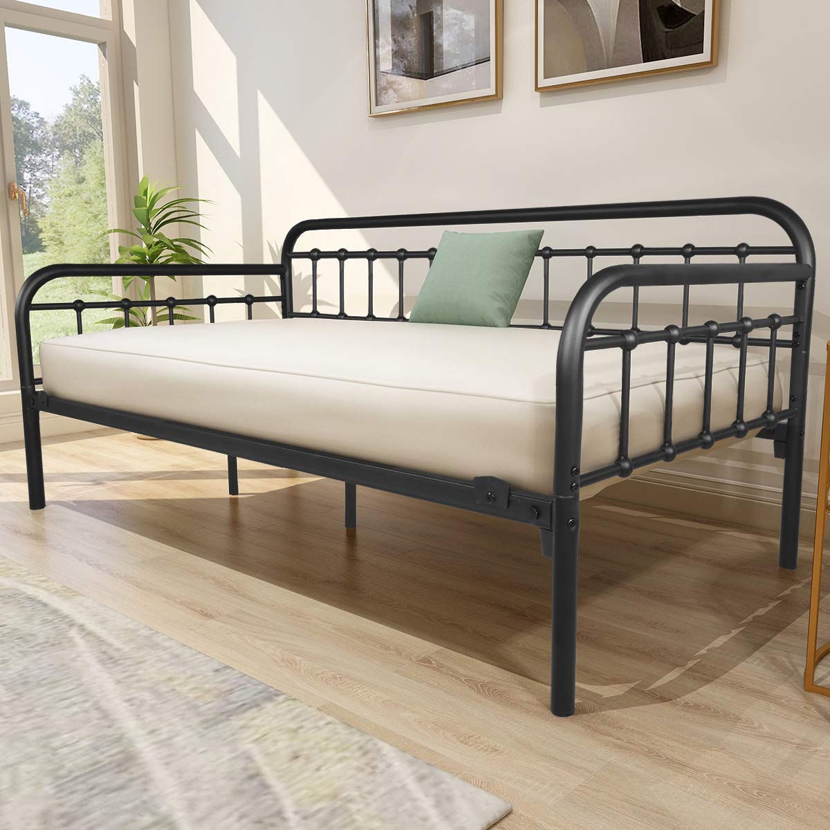 Metal Daybed Frame Twin Day Bed Black Q62571