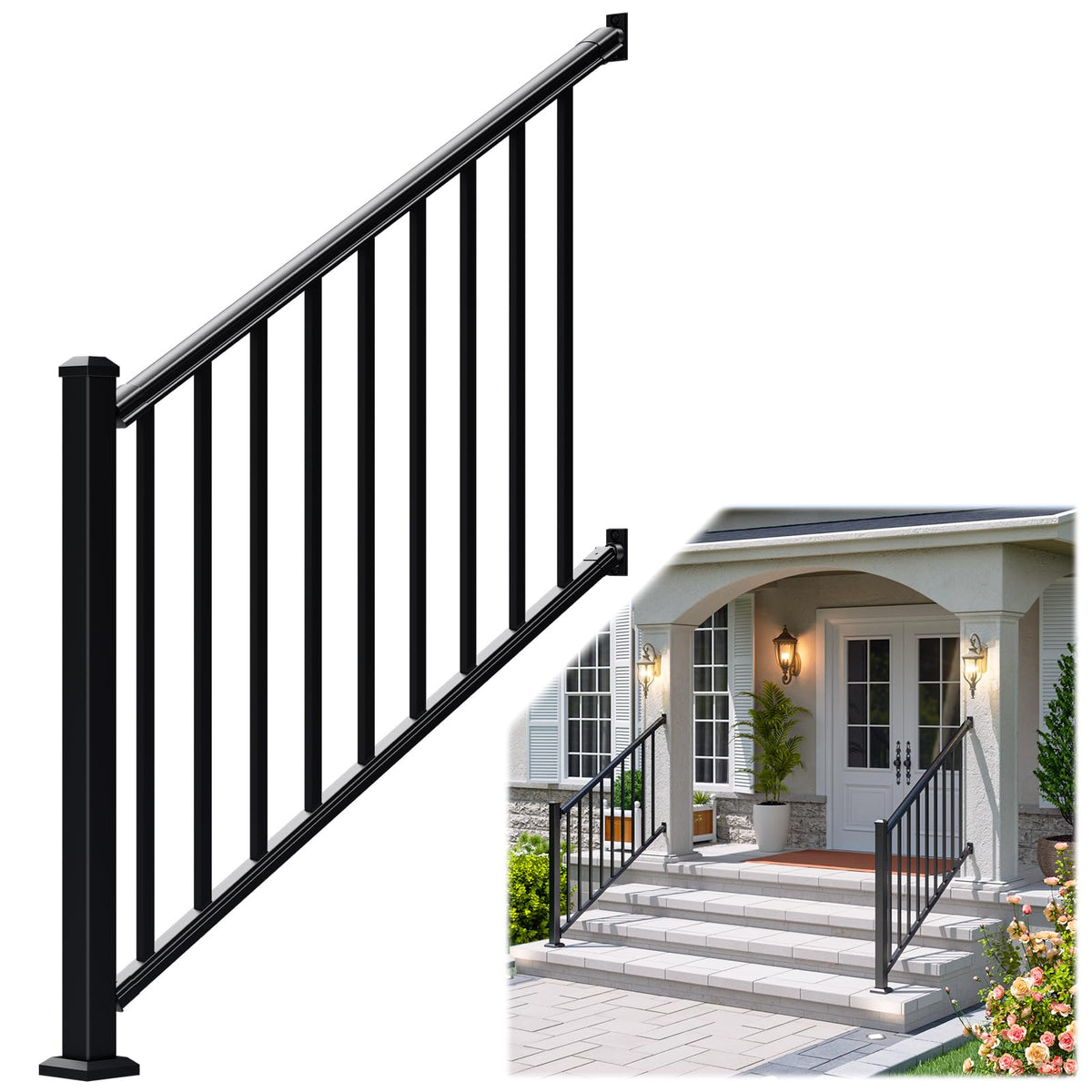 Aluminum Stair Railing Kit, 42 in x 4 ft Black U230
