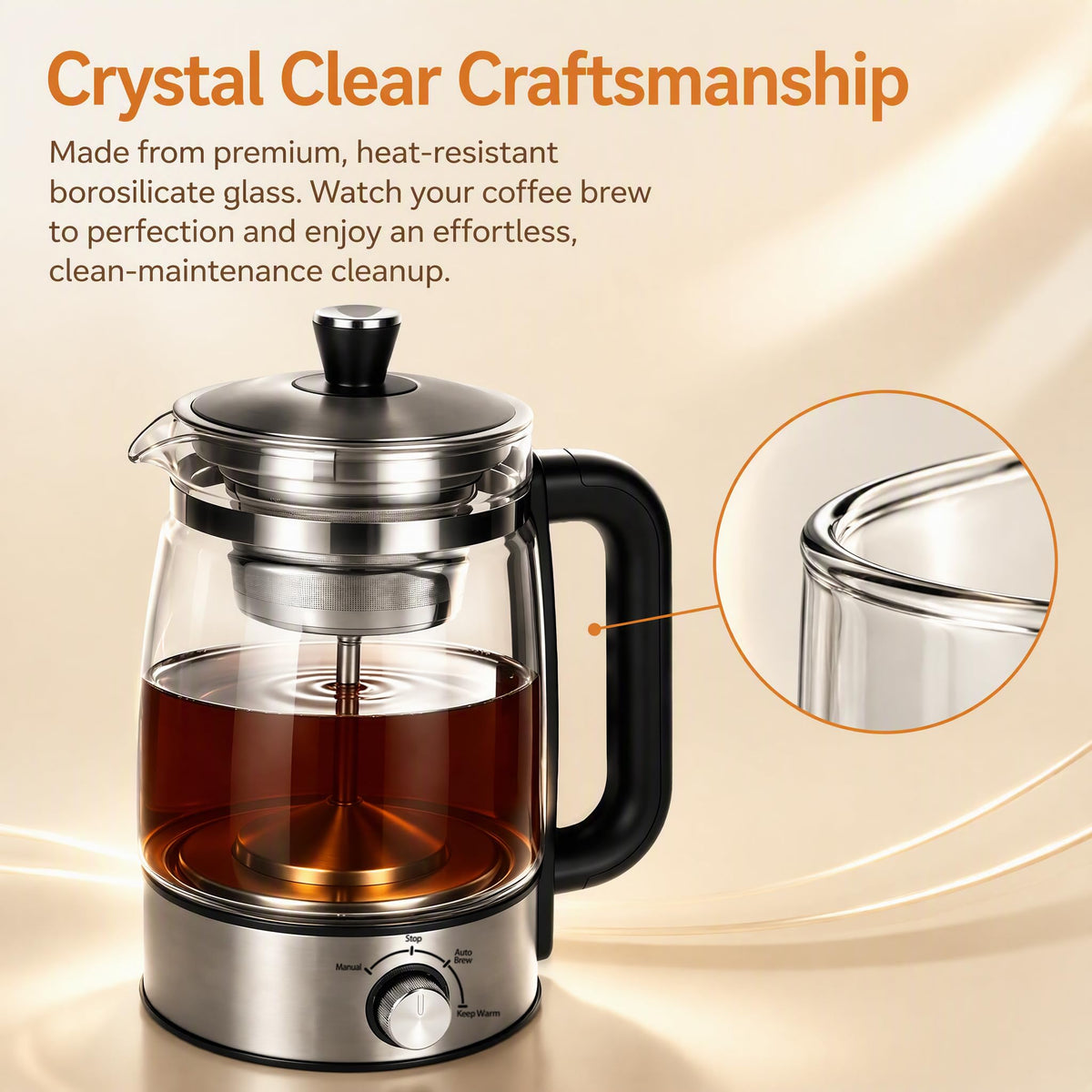 Electric Percolator Coffee Pot, Borosilicate Glass Coffee Maker M4502
