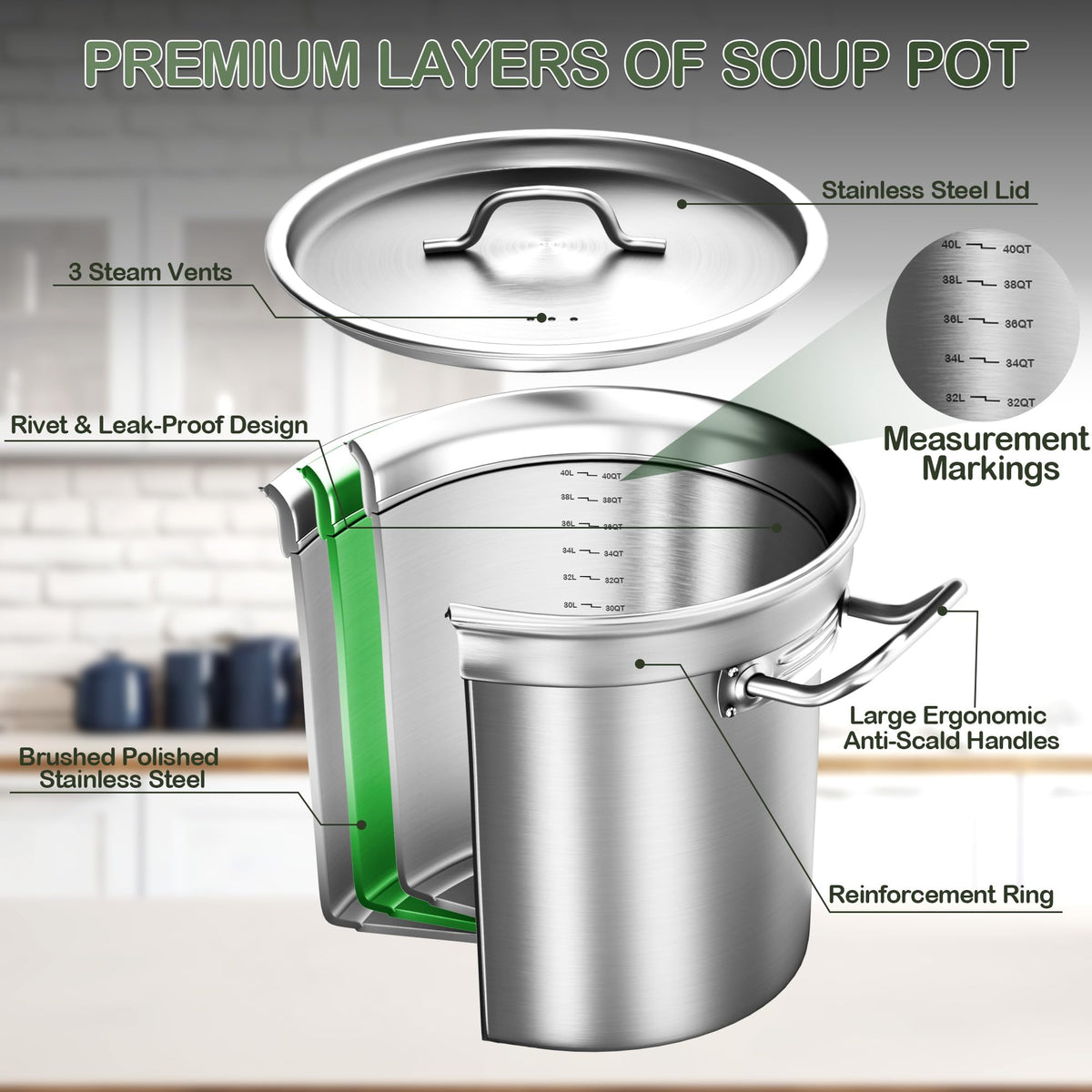 40QT Stainless Steel Stockpot with Lid B425164