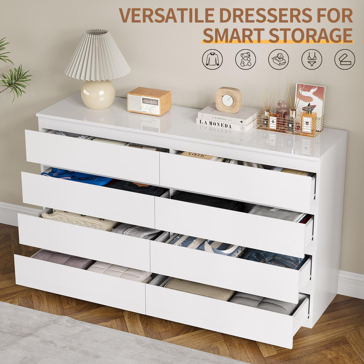 White 8 Drawer Wood Dresser U652032