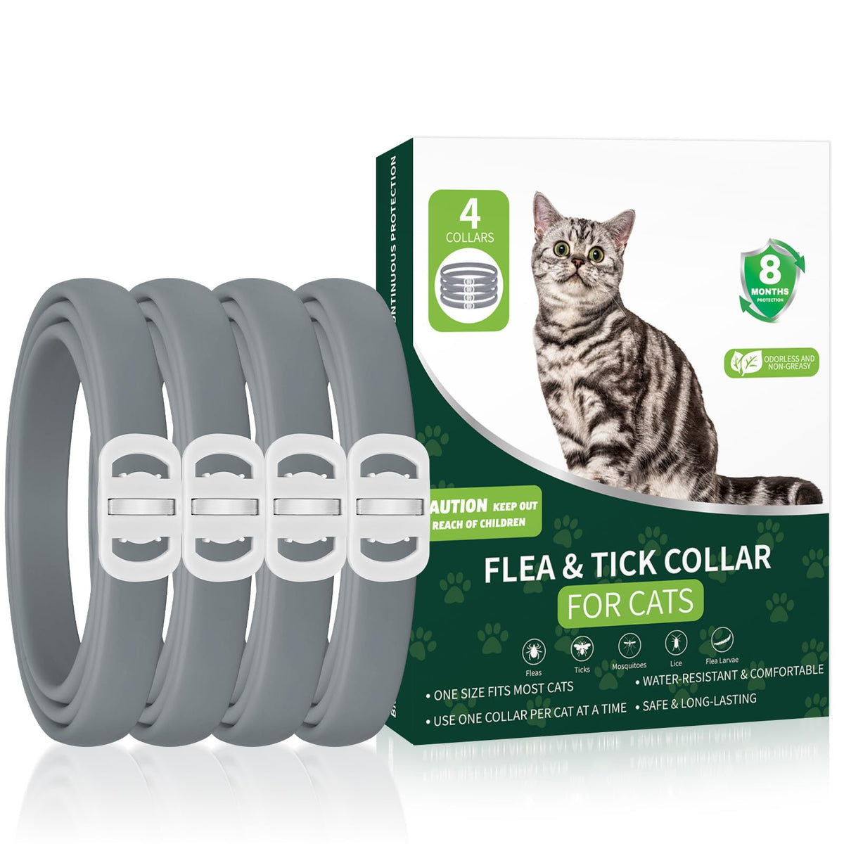 Grey 4-Pack Cat Flea and Tick Collar B8710