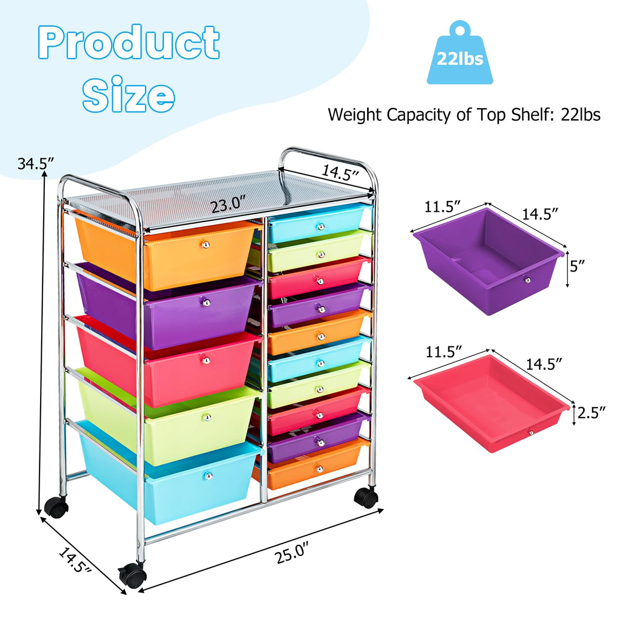 15 Drawers Rolling Storage Cart H1803