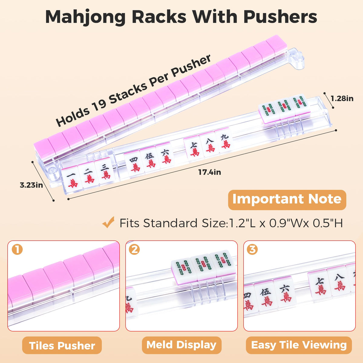 Clear Acrylic Mahjong Racks with Pushers, 4-Pack V32725