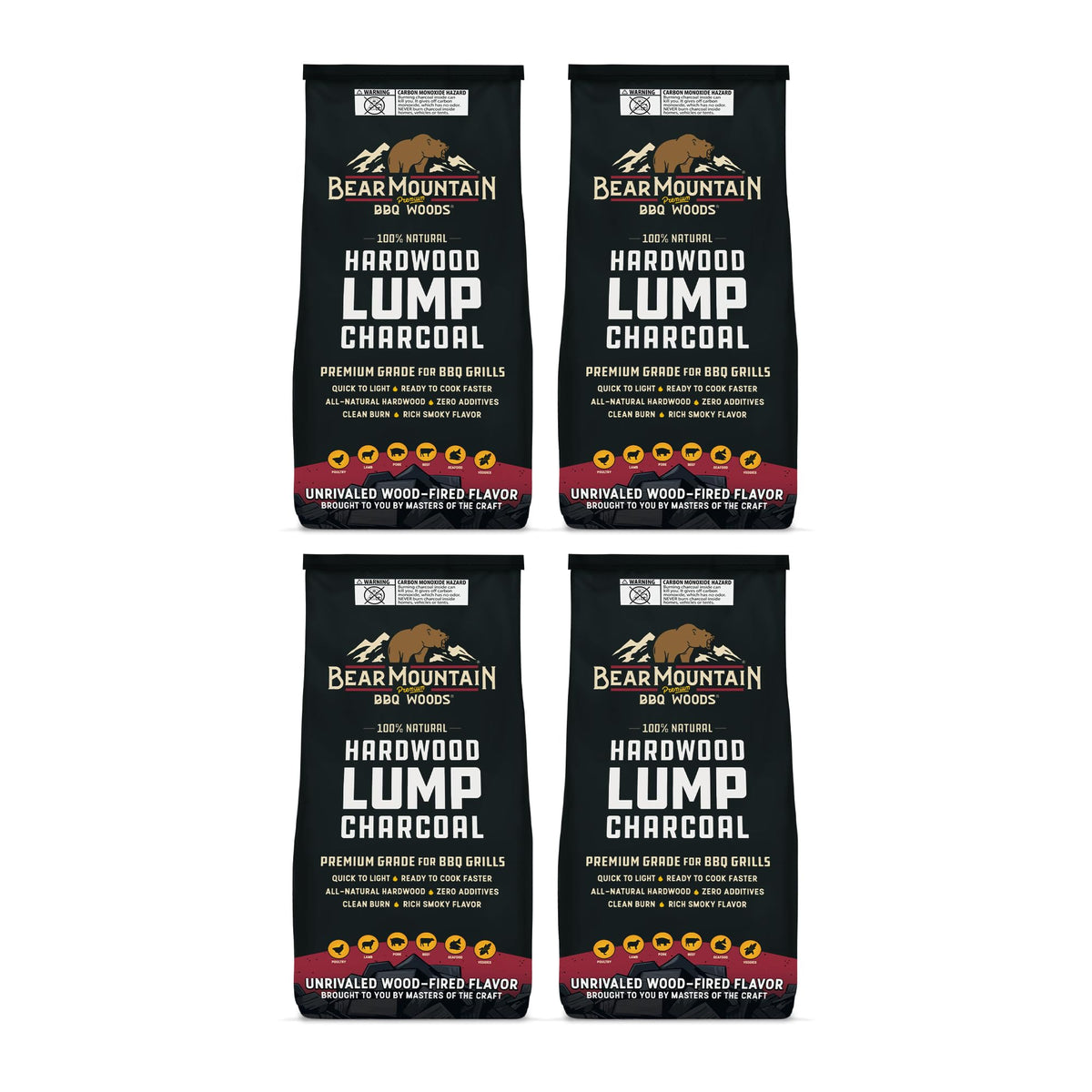 4 Pack Hardwood Lump Charcoal 16 Pounds E5046