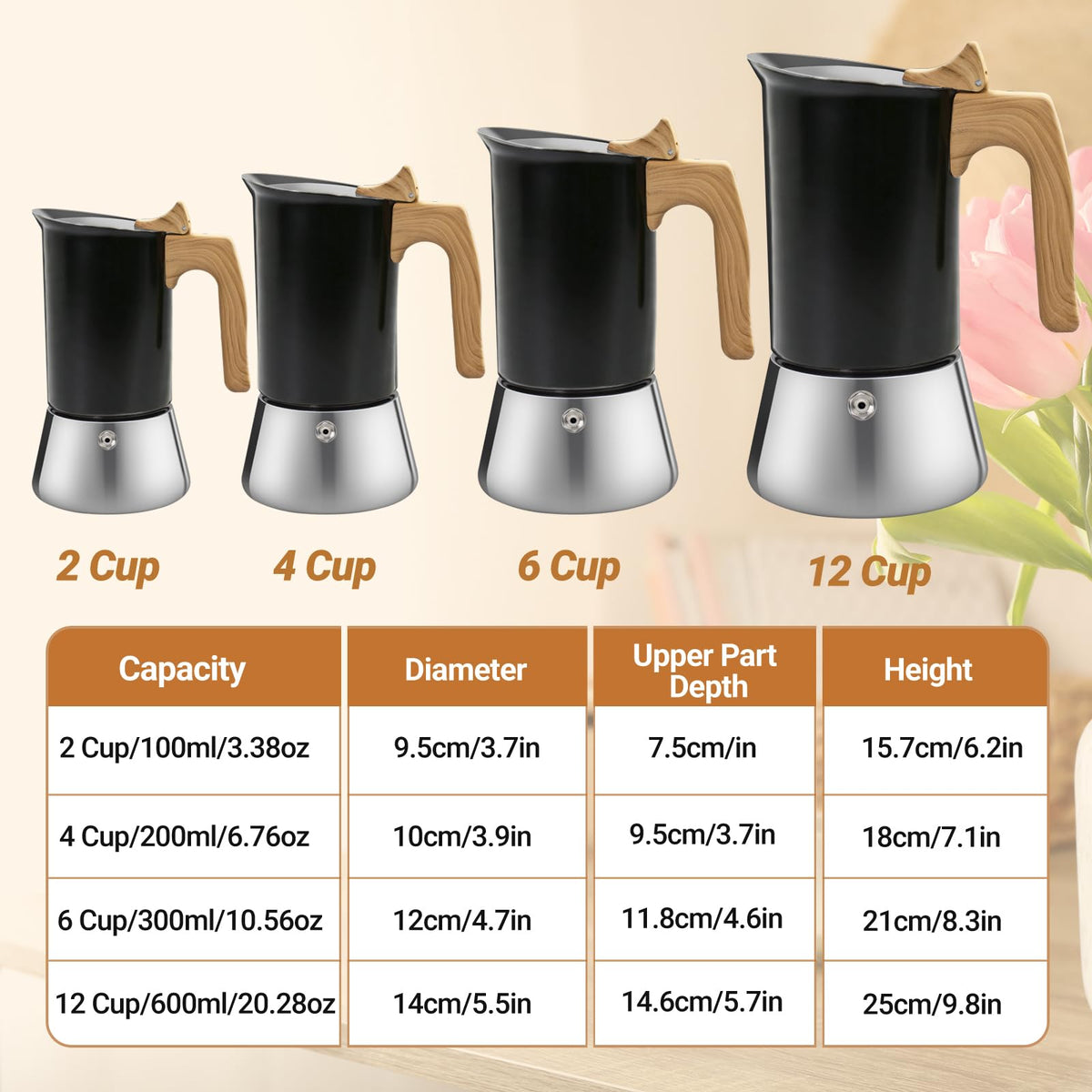 12 Cup 304 Stainless Steel Moka Pot U38967