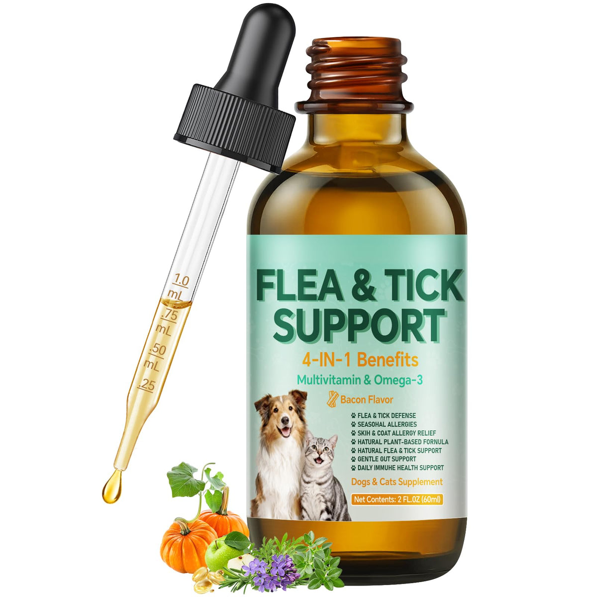 Flea and Tick Drops Supplement with Multivitamins & Omega-3 60ml U358
