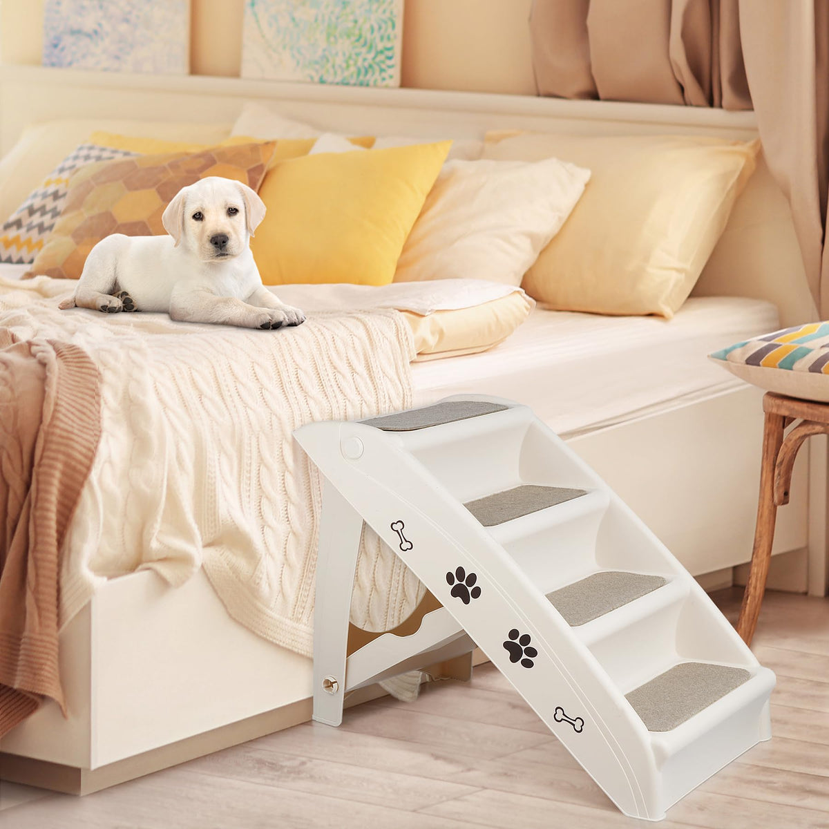 Tan 4-Step Non-Slip Foldable Pet Steps L499