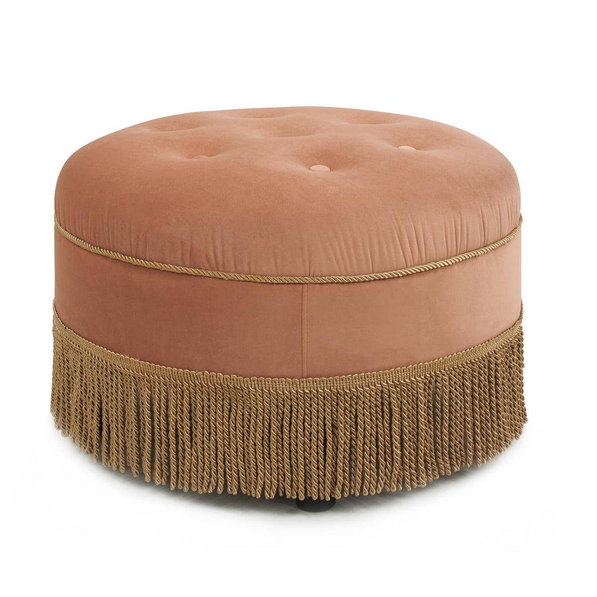 24" Orange Velvet Round Tufted Ottoman J989157