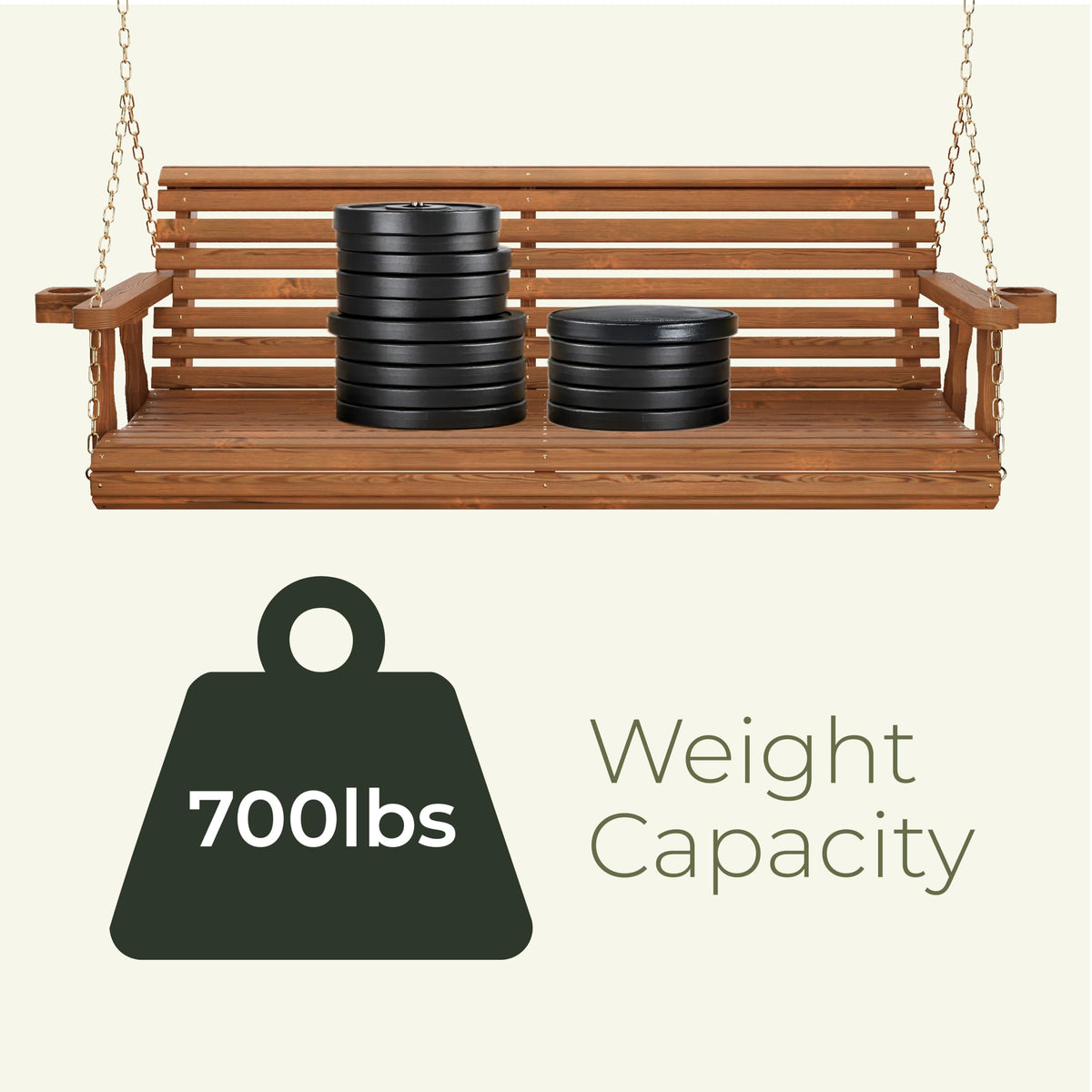 Heavy Duty 700 Lb Capacity Porch Swing with Cup Holders J39615