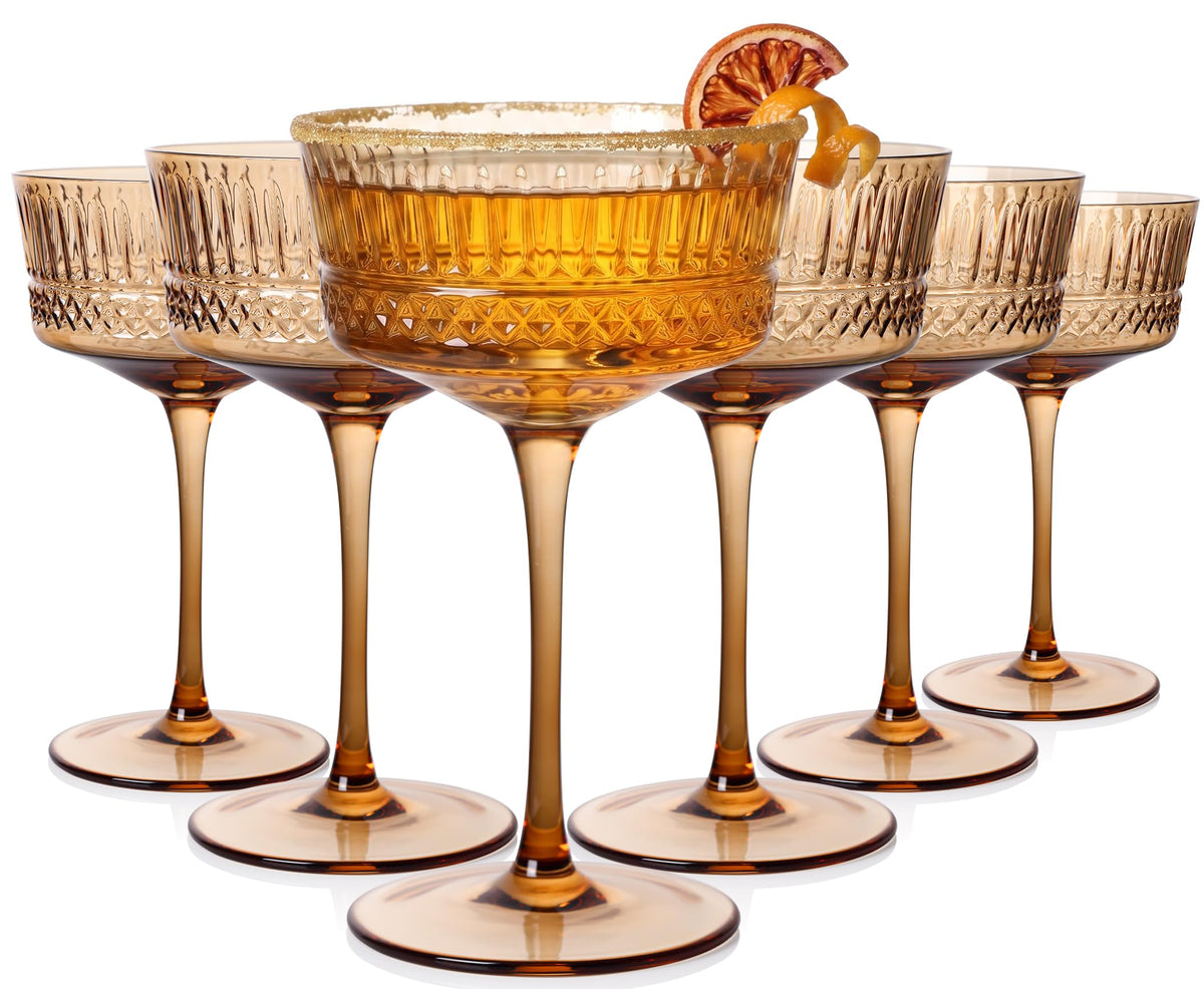 Amber Ribbed Coupe Cocktail Glasses Set of 6 S426