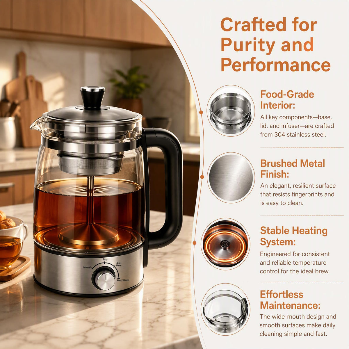 Electric Percolator Coffee Pot, Borosilicate Glass Coffee Maker M4502