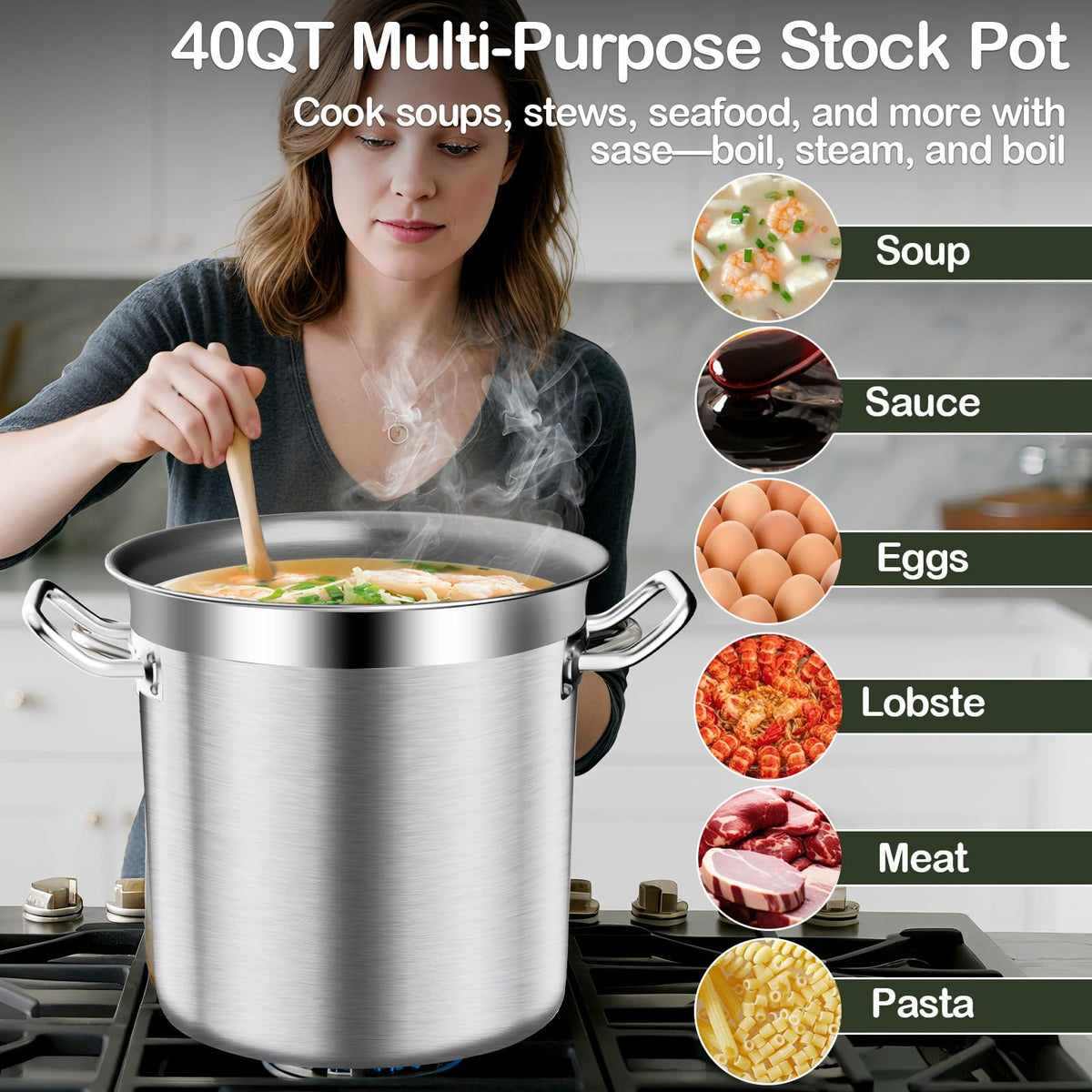 40QT Stainless Steel Stockpot with Lid B425164
