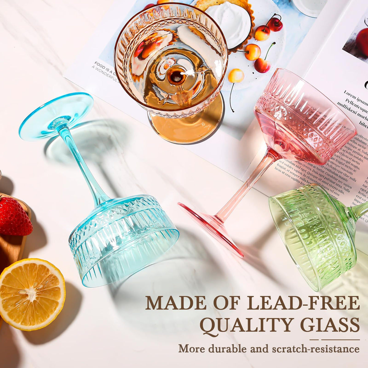 Amber Ribbed Coupe Cocktail Glasses Set of 6 S426