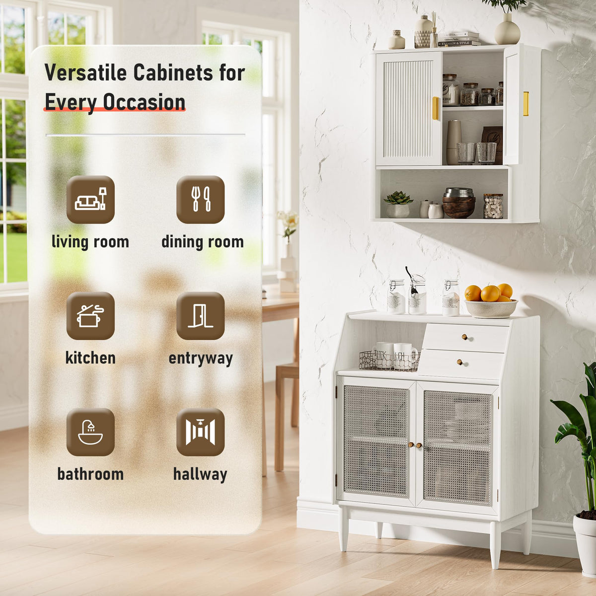 Wall-Mounted Bathroom Cabinet with Adjustable Wood Shelf & Doors I955